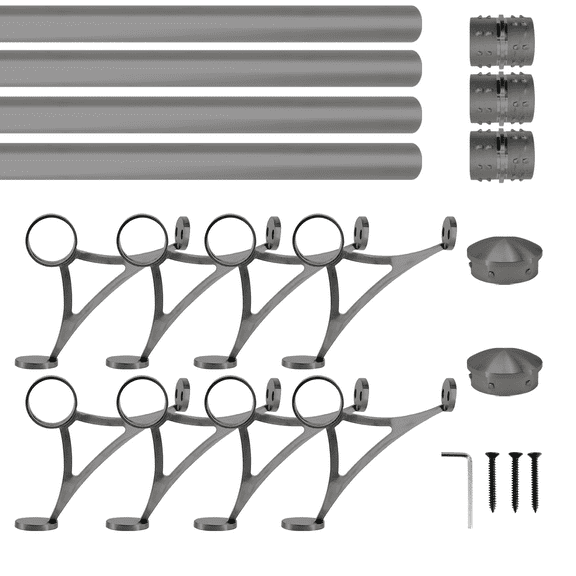 Combination Mount Foot Rail Kit, Dark Gray Finish Stainless Steel Tubing w/Internal Connector, Combination Bar Foot Rail Brackets, Tapered End Cap, 28 ft = 84 in x 4