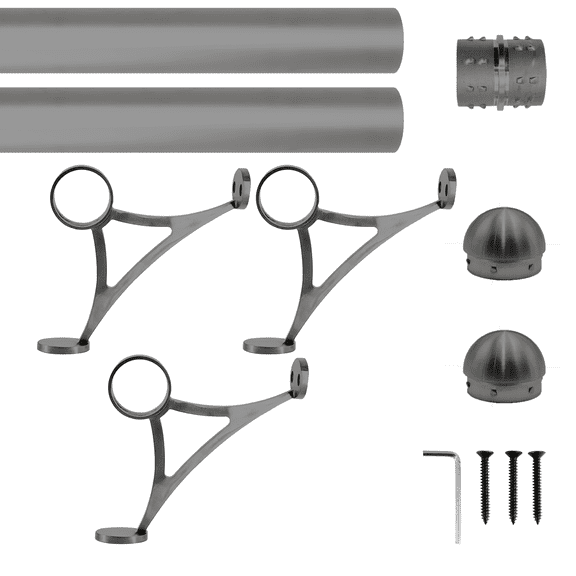 Combination Mount Foot Rail Kit, Dark Gray Finish Stainless Steel Tubing w/Internal Connector, Combination Bar Foot Rail Brackets, Domed End Cap, 8 ft = 48 in x 2