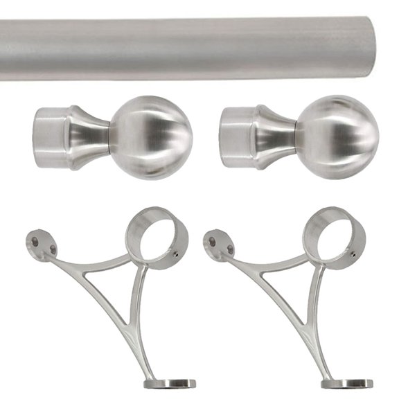 Combination Mount Foot Rail Kit, Satin Brush Finish Stainless Steel Tubing w/Internal Connector, Combination Bar Foot Rail Brackets, Ball End Cap, 2 ft = 24 in x 1