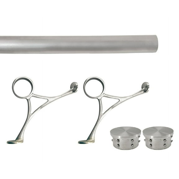 Combination Mount Foot Rail Kit, Satin Brush Finish Stainless Steel Tubing w/Internal Connector, Combination Bar Foot Rail Brackets, FLat End Cap, 3 ft = 36 in x 1