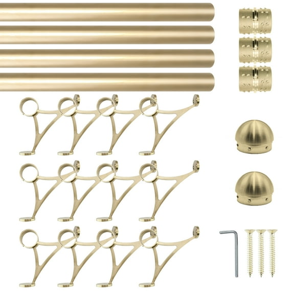 Combination Mount Foot Rail Kit, Satin Golden Finish Stainless Steel Tubing w/Internal Connector, Combination Foot Rail Brackets, Domed End Cap, 29 ft = 87 in x 4