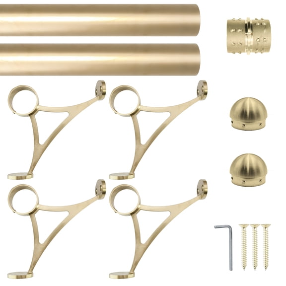 Combination Mount Foot Rail Kit, Satin Golden Finish Stainless Steel Tubing w/Internal Connector, Combination Foot Rail Brackets, Domed End Cap, 13 ft = 78 in x 2