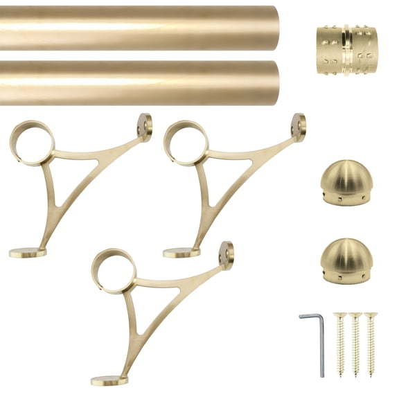 Combination Mount Foot Rail Kit, Satin Golden Finish Stainless Steel Tubing w/Internal Connector, Combination Foot Rail Brackets, Domed End Cap, 9 ft = 54 in x 2