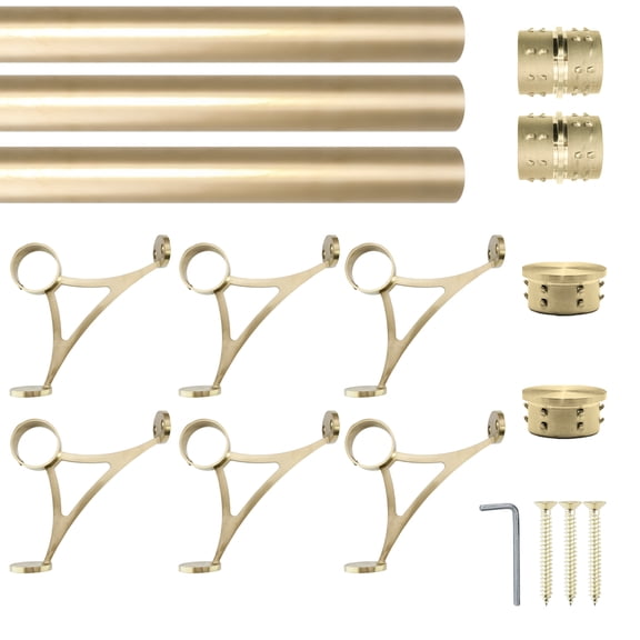 Combination Mount Foot Rail Kit, Satin Golden Finish Stainless Steel Tubing w/Internal Connector, Combination Foot Rail Brackets, Flat End Cap, 18 ft = 72 in x 3