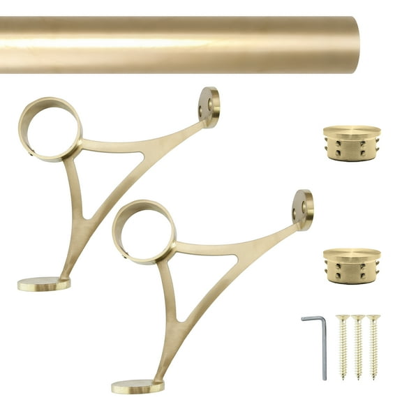 Combination Mount Foot Rail Kit, Satin Golden Finish Stainless Steel Tubing w/Internal Connector, Combination Foot Rail Brackets, Flat End Cap, 5 ft = 60 in x 1