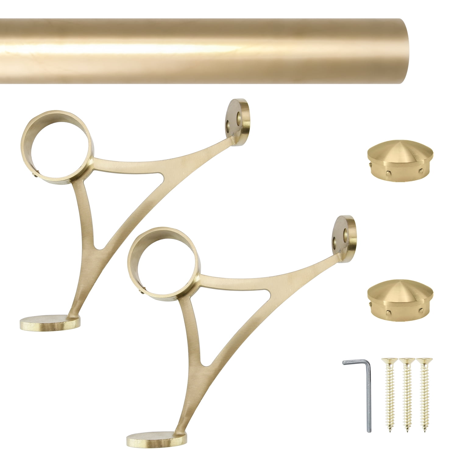 Combination Mount Foot Rail Kit, Satin Golden Finish Stainless Steel Tubing w/Internal Connector, Combination Foot Rail Brackets, Tapered End Cap, 4 ft = 48 in x 1