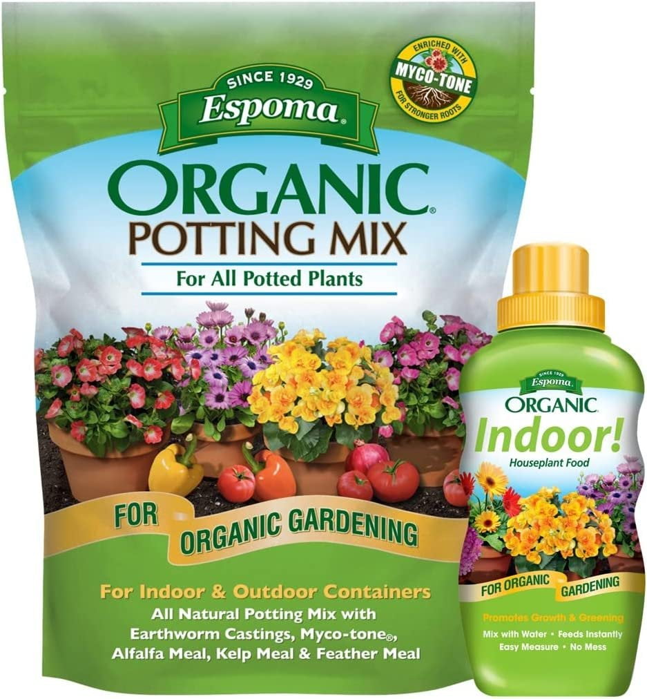 Espoma Organic Potting Soil Mix and Indoor Plant Food - For Houseplants - 4qt Bag, 8oz Bottle