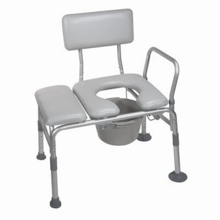 Combination Padded Seat Transfer Bench with Commode Opening- Gray