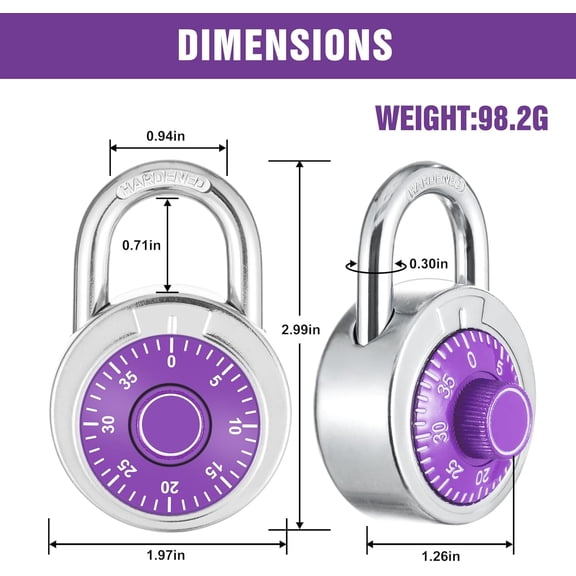 Combination Padlock 24 Pack, 50 mm (2") Dial Fixed Dial with Different Combinations,for Gym & Locker,School,Toolbox,and More