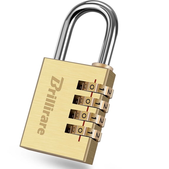 Combination Padlock, 4 Digit Brass Lock, Large Weatherproof Copper Luggage Locks with Numeric Code, Resettable 38mm Body Width PadLock for Backpack, Gym, Cabinet, Reel, Fence, Gate, Suitcase