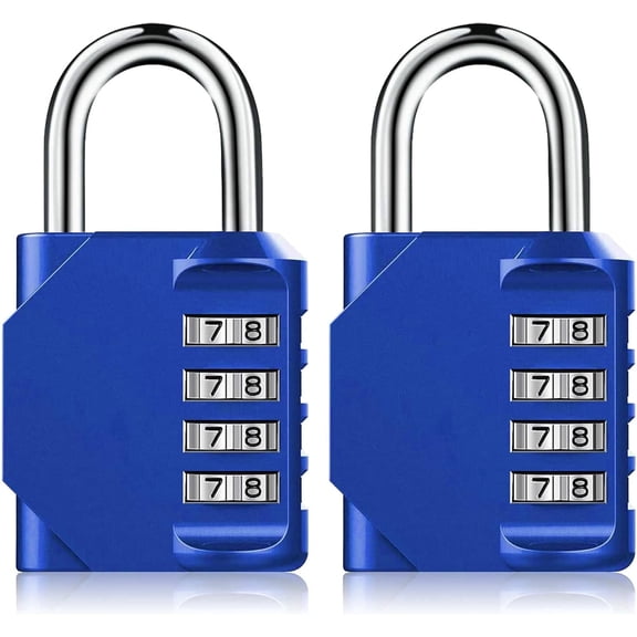 Combination Padlock Locker Lock, 4 Digit Combo Lock for Locker, Gym, School, Luggage, Gate, Suitcase, Bike, Cabinet, Shed, Storage - 2 Pack Blue