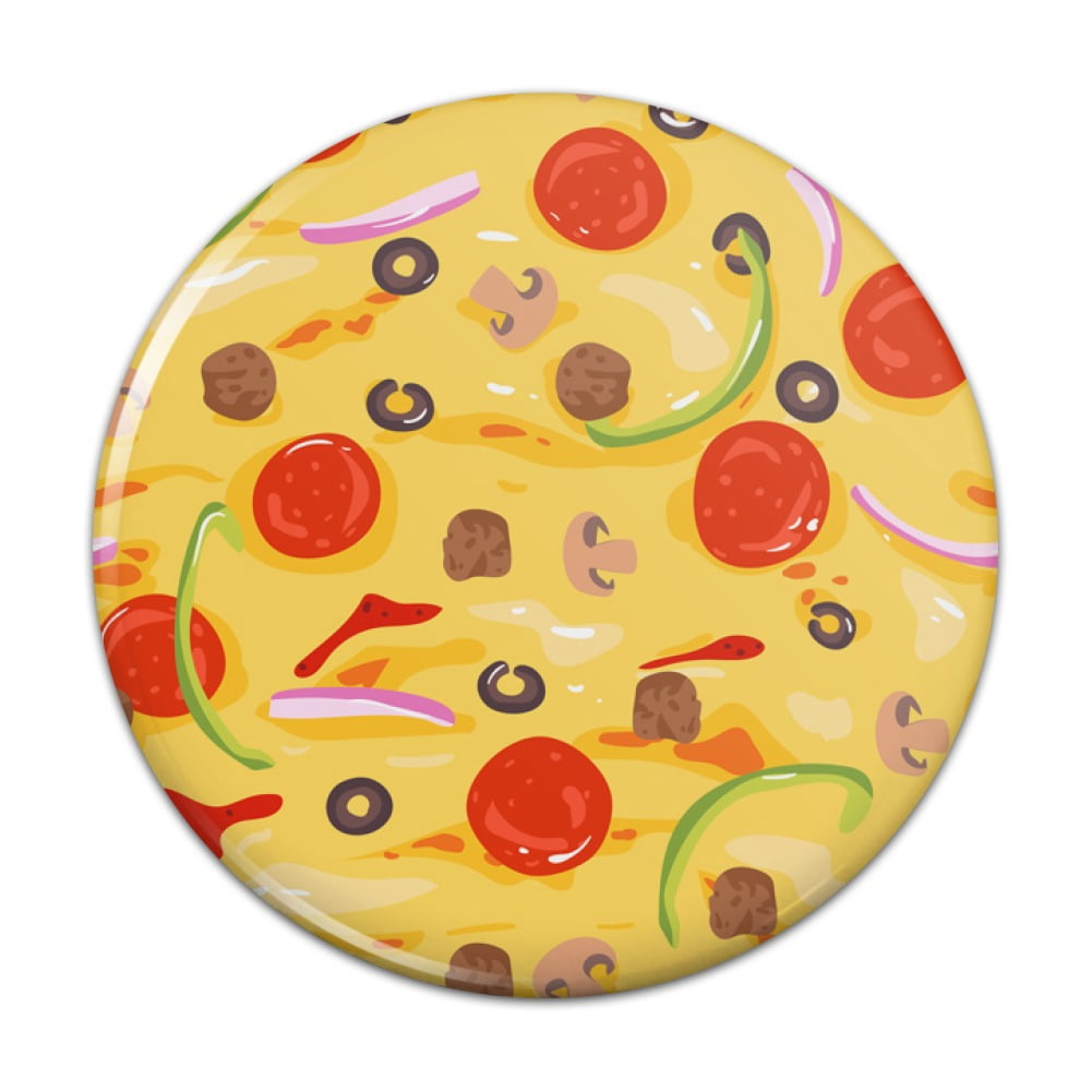 Combination Pizza Pattern With Pepperoni Olives and Onions Pinback ...