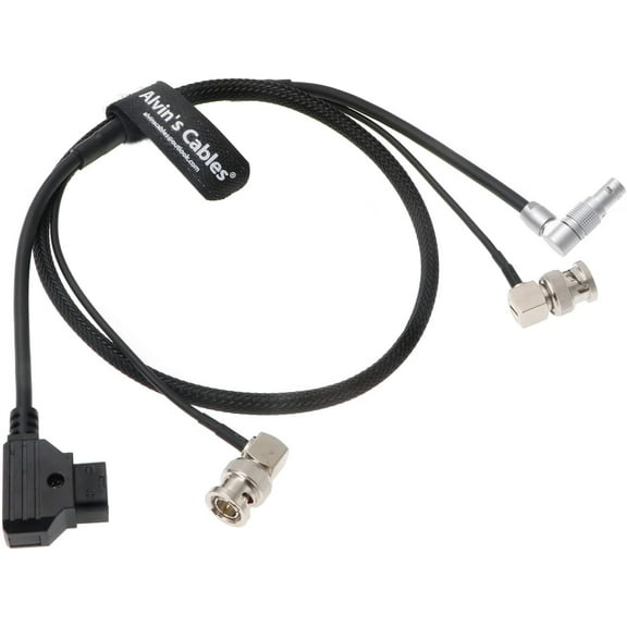 Combination Power-Cable for Zacuto-Gratical-Eye-Viewfinder for Teradek Rotatable Right-Angle 2-Pin-Male to D-Tap + Right Angle BNC to BNC Flexible HD SDI Cable for BMCC-Video-Camera Braided