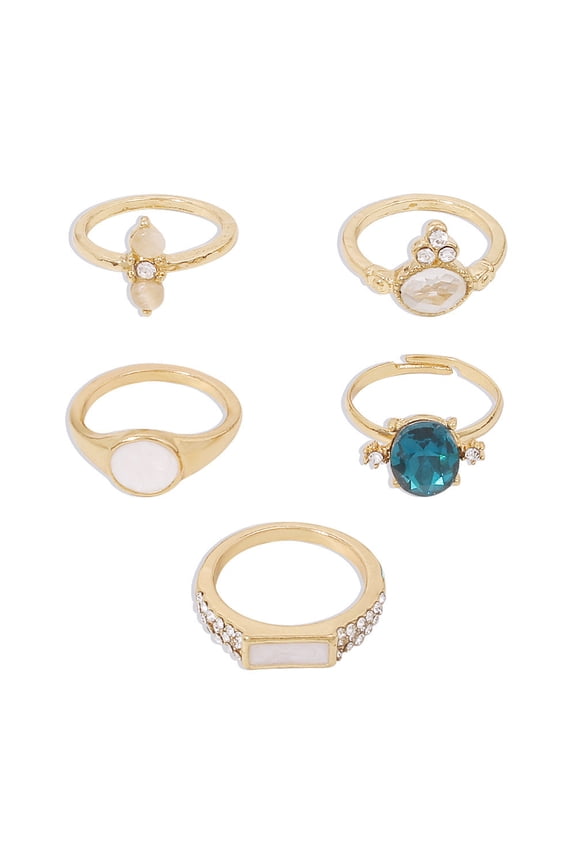 Combination Ring With Diamonds Simple Retro Joint Ring 5-piece Set