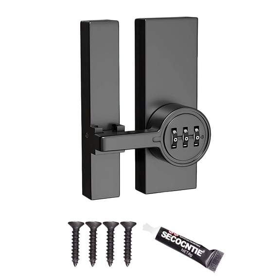 Combination Sliding Door Lock, 3-Digit Code, Black Metal Barn Door Lock, Heavy Duty, Easy to Install with Nail-Free Adhesive & Screws, for Interior Doors, Windows, Cabinets