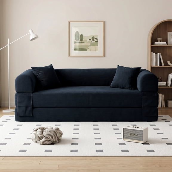 Combination Sofa,High Rebound Density Foam Sofa Couch,Sleeper Sofa Bedfor Living Room, Bedroom,No Assembly Required,Dark Blue