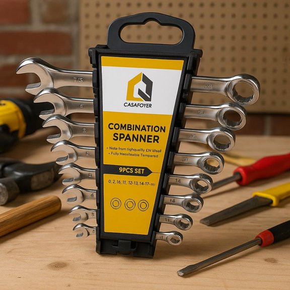 Combination Spanner Set  Wrench Set - Polished Finish, Superior Grip for Home Use, Adjustable, Crescent, and Pipe Wrenches for Mechanics & Home Use  Mechanics and Craftsman Tools Set (Pack of 9)