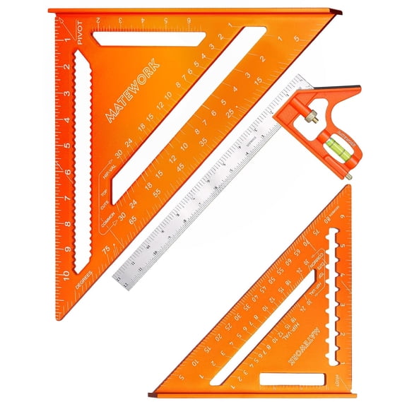 Combination Square 12in and Carpenter Squares 7in & 12in, Precision Framing Rafter with Stainless Steel Ruler, CNC Aluminum All-in-One Layout Combo Tool for Woodworking, Construction DIY