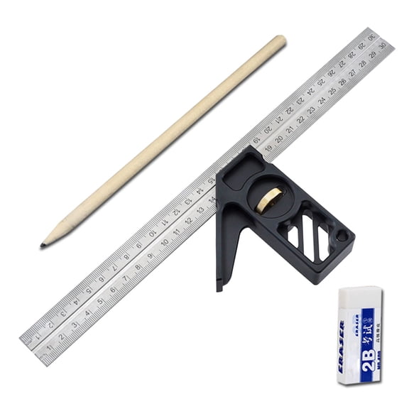 Combination Square Tool Set, 12Inch Aluminium Alloy Carpenter Square Woodworking Framing Square Ruler Carpentry Tool