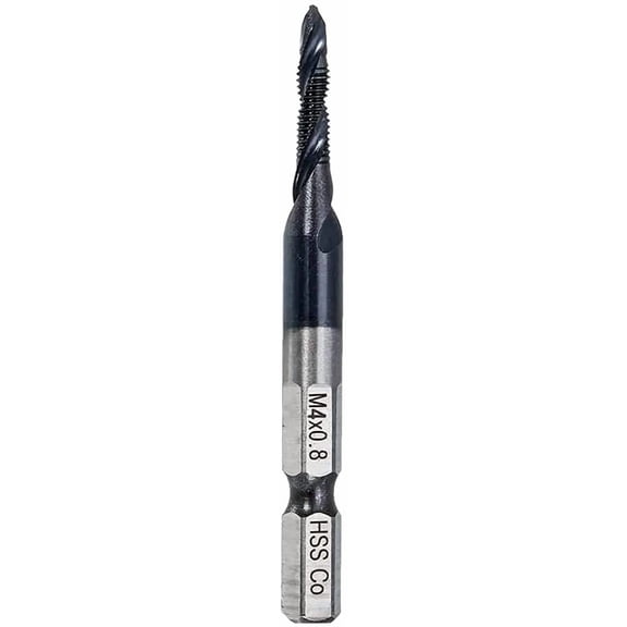 Combination Tap and Drill Bit - TIAIN Coated, M35 Cobalt Steel, 118° Split Point, M4 x 0.7mm Thread, 1/4 Inch Hex Shank, Heavy Duty Threading Tool for Hard Metals Like Stainless Steel