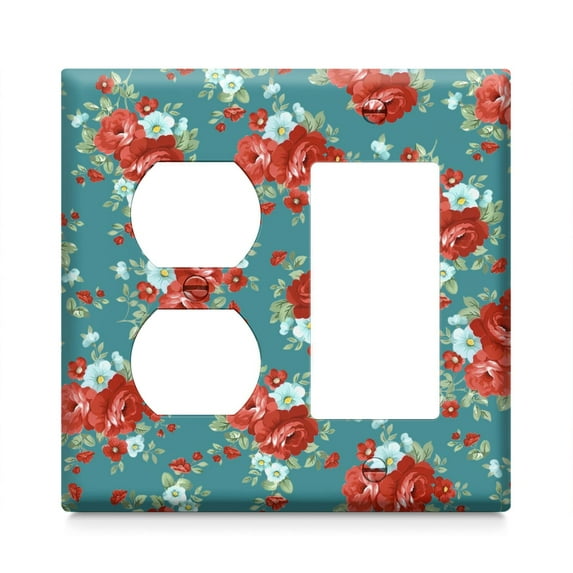 Combination Toggle Light Switch/Duplex Receptacle Pioneer Floral Outlet Wall Plate Cover,1 Duplex 1 Rocker 4.6" x 4.6”,Polycarbonate Thermoplastic,Home Decor for Kitchen Living Room Bedroom
