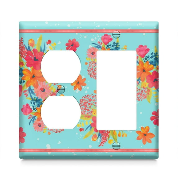 Combination Toggle Light Switch/Duplex Receptacle Pioneer Floral Outlet Wall Plate Cover,1 Duplex 1 Rocker 4.6" x 4.6”,Polycarbonate Thermoplastic,Home Decor for Kitchen Living Room Bedroom