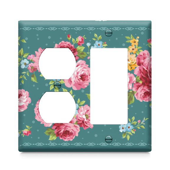Combination Toggle Light Switch/Duplex Receptacle Pioneer Floral Outlet Wall Plate Cover,1 Duplex 1 Rocker 4.6" x 4.6”,Polycarbonate Thermoplastic,Home Decor for Kitchen Living Room Bedroom