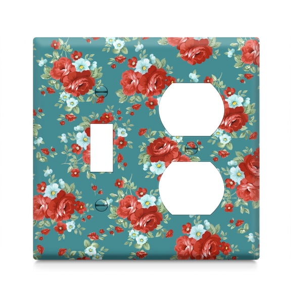 Combination Toggle Light Switch/Duplex Receptacle Pioneer Floral Outlet Wall Plate Cover,1 Toggle 1 Duplex 4.6" x 4.6”,Polycarbonate Thermoplastic, Home Decor for Kitchen Living Room Bedroom
