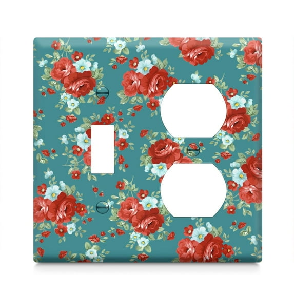 Combination Toggle Light Switch/Duplex Receptacle Pioneer Floral Outlet Wall Plate Cover,1 Toggle 1 Duplex 4.6" x 4.6”,Polycarbonate Thermoplastic, Home Decor for Kitchen Living Room Bedroom