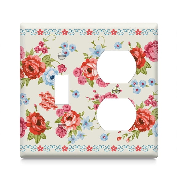 Combination Toggle Light Switch/Duplex Receptacle Pioneer Floral Outlet Wall Plate Cover,1 Toggle 1 Duplex 4.6" x 4.6”,Polycarbonate Thermoplastic, Home Decor for Kitchen Living Room Bedroom