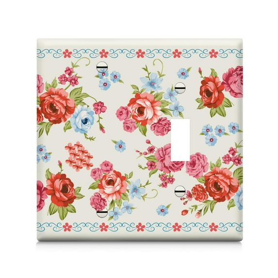 Combination Toggle Switch/Pioneer Floral Outlet Wall Plate,1 Toggle 1 Blank 4.5" x 4.6” Light Switch Cover, Polycarbonate Thermoplastic,Home Decor for Kitchen Living Room Bedroom Decorate