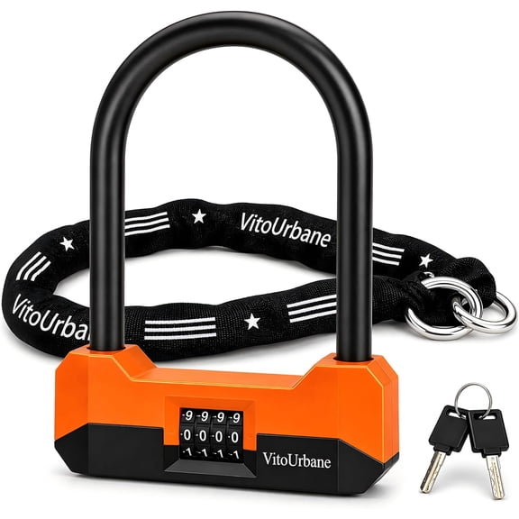 Combination U Lock and Chain Set - Heavy Duty Anti-Theft Combo Bike Lock for Electric Scooter, E-Bike & Bicycle, 4-Digit Resettable, Chain with Protective Sleeve