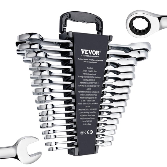 Combination Wrench Set, 16-30Piece Ratcheting Wrench Set with Organizer Rack, Cr-V Steel Wrench Set SAE 1/4" to 1", Metric 8 mm to 24 mm, Ideal for General Household, Garage, Workshop, Emergency