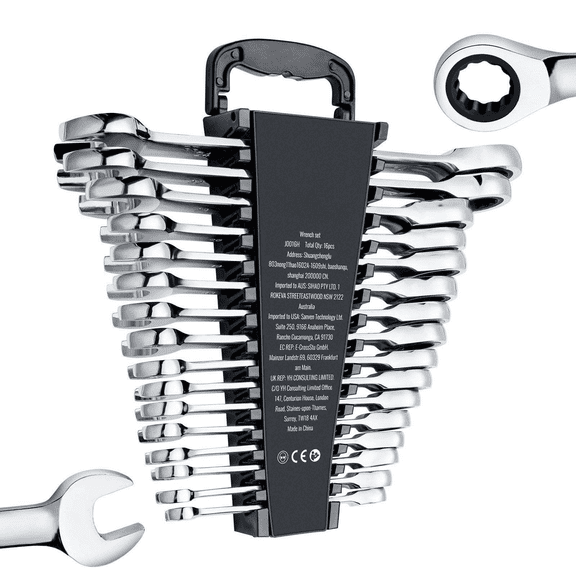 Combination Wrench Set 16-Piece Metric 8-24mm with Rack - Ratcheting Spanner Set, Chrome Vanadium Steel, 72-Tooth, Mechanic Tools for Auto Repair & Home
