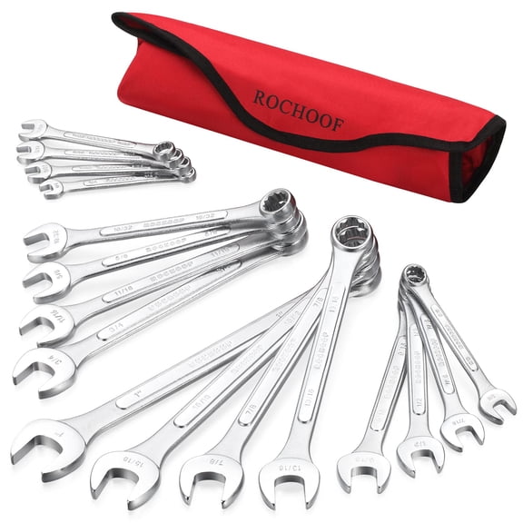 Combination Wrench Set,16-Piece SAE Wrench Set 12-Point Chrome Vanadium Steel Wrenches 1/4"-1" with Rolling Pouch