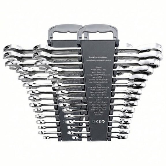Combination Wrench Set, 30-Piece Ratcheting Wrench Set with Organizer Rack, Cr-V Steel Wrench Set SAE 1/4" to 1", Metric 8 mm to 24 mm, Ideal for General Household, Garage, Workshop, Emergency