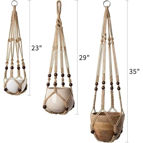 Combination bottomless flowerpot net bag, woven yellow hemp decoration, gardening balcony, plant hanging rope, tassel hanging basket net bag, not including flowerpot