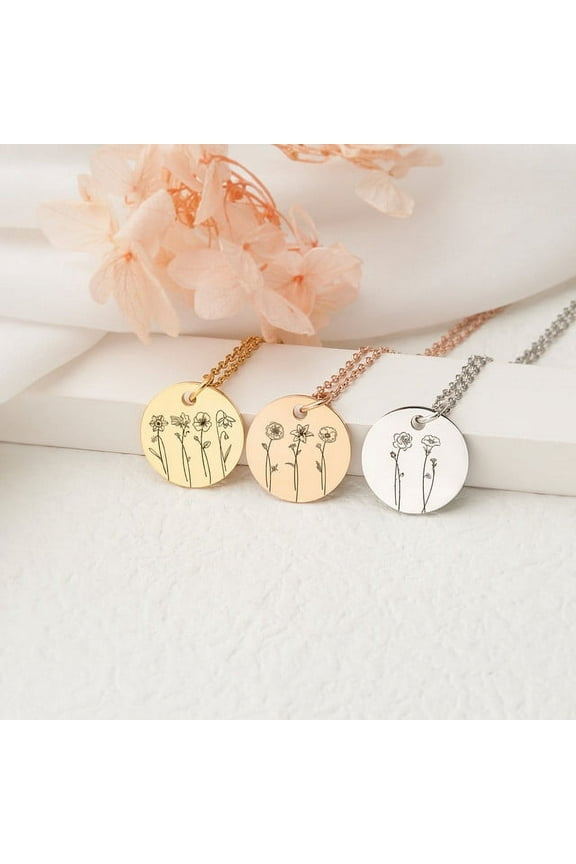Combined Birth Flower Necklace - Birth Flower Necklace Custom - Combined Birth Flower Necklace Personalzied - Family Necklace Gift for Mom