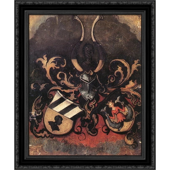 Combined Coat-of-Arms of the Tucher and Rieter Families 20x23 Black Ornate Wood Framed Canvas Art by Durer, Albrecht