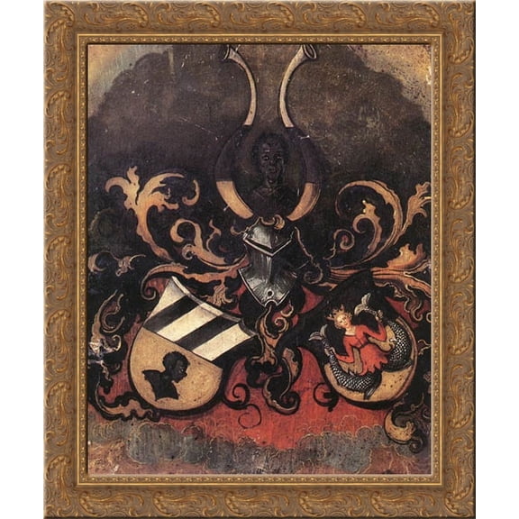 Combined Coat-of-Arms of the Tucher and Rieter Families 20x23 Gold Ornate Wood Framed Canvas Art by Durer, Albrecht