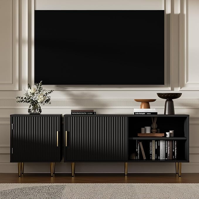 Combined Modern TV Stand For 55/60/65Inch TV,Small Entertainment Center With Adjustable Shelf,TV Media Stand With Storage Cabinet, TV Console With Gold Legs For Living Room,Bedroom,Black