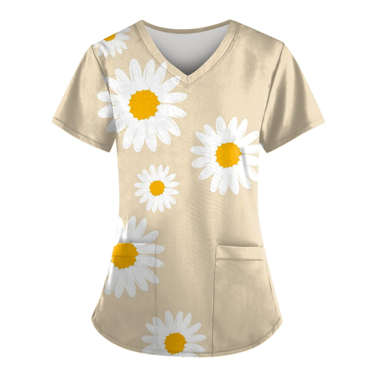 Combines Floral Prints with a V-Neck, Women's Short Sleeve Caregiver ...