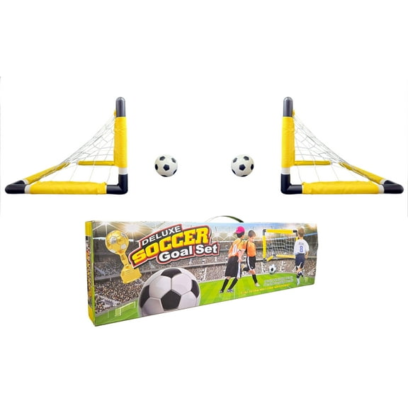 Combo 2 Pack of Soccer Set Game Outdoor Toys for Backyard Fun Summer Play - Goal with Net, Ball, and Pump Included