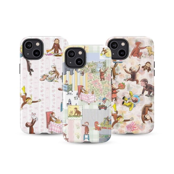 Combo of 3 Cute Retro Monkey Phone Case, Pastel Patchwork Design with Classic Storybook Adventures, Durable Protective Cover Set for iPhone 16 15 14 13 12 11 Plus Pro Max Mini