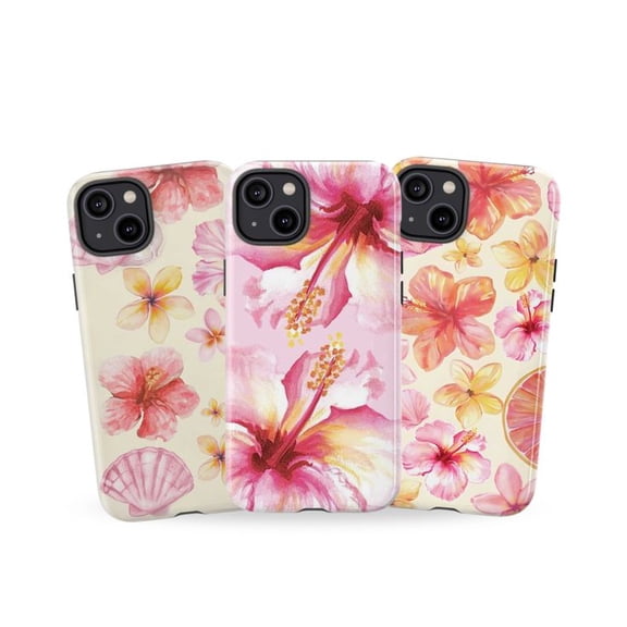 Combo 3 Hawaiian Hibiscus Phone Case, Set of 3 Tropical Vacation Floral Shell Phone Cover for iPhone 16 15 14 13 12 11 Pro Max Plus Mini