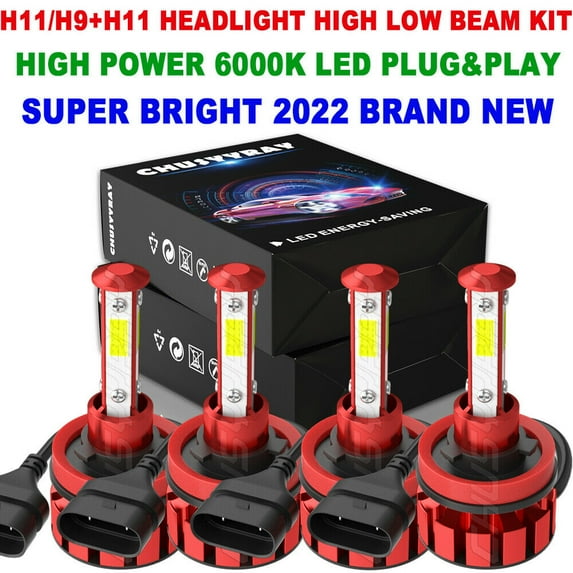 Combo 4Pcs Bulbs LED Headlight 6000K White Hi&Low Beam for Ford Fusion 2018-2020