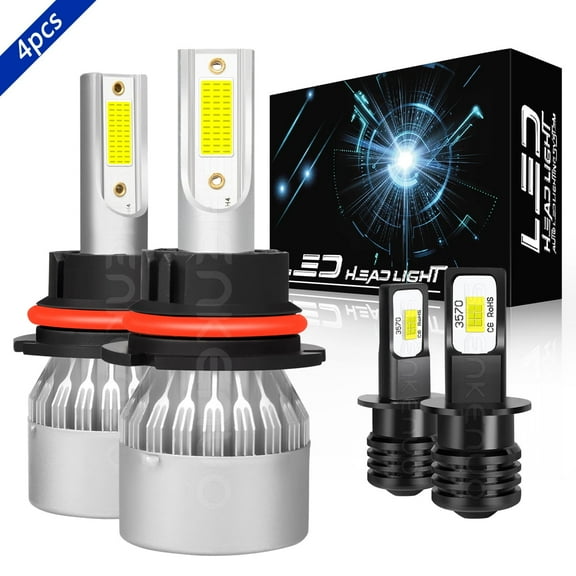 Combo 9007 LED Headlight H3 Fog Light Bulbs Kit for 1994-1996 Ford F150 1995 White