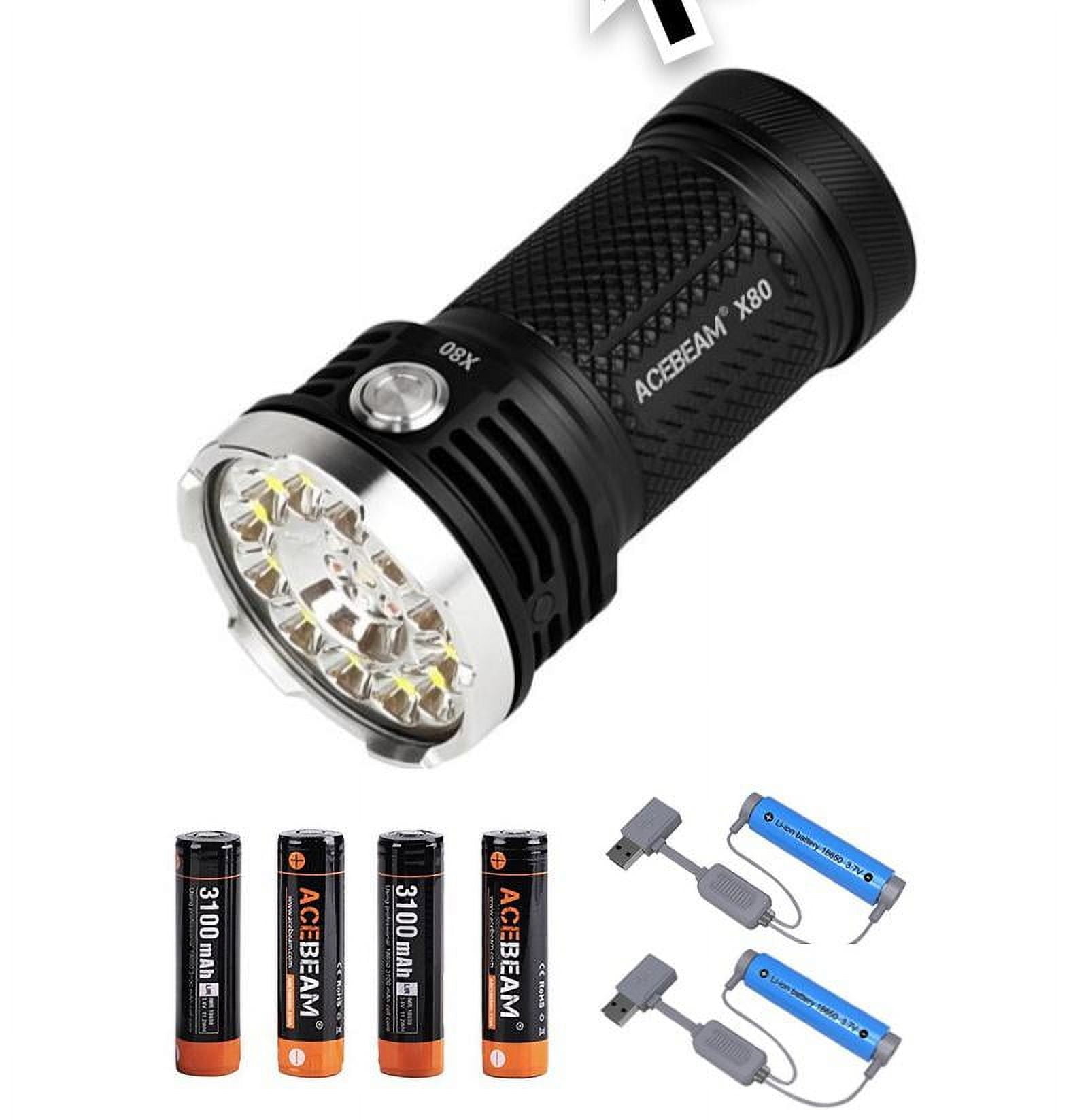 Combo: Acebeam X80 CREE XPE2-R2 630nm Flashlight/Searchlight -25,000 Lumens with Folomov A1 USB Magnetic charger