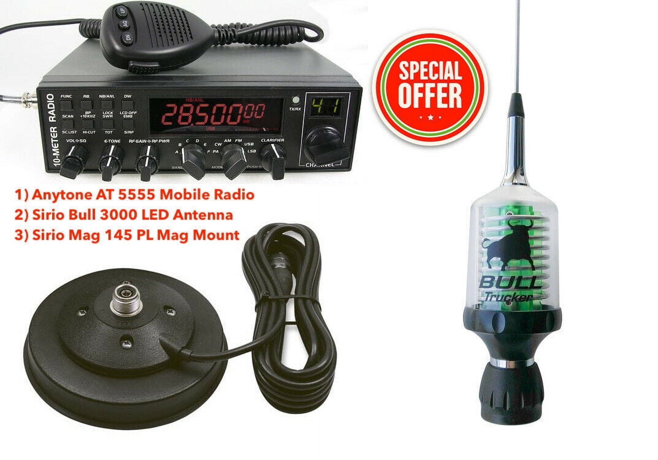 Combo: Anytone AT 5555 Mobile Radio + Sirio Bull 3000 LED Antenna + Mag 145 Mag Mount