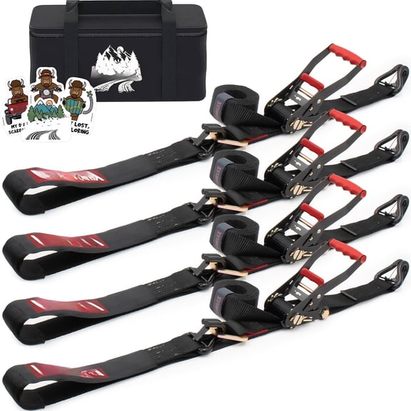 Combo Axle Tie Down Straps 4PK -- 2"x9.5ft Integrated Heavy Duty  Hauler Straps with Double J-Hooks for ,  & UTVs